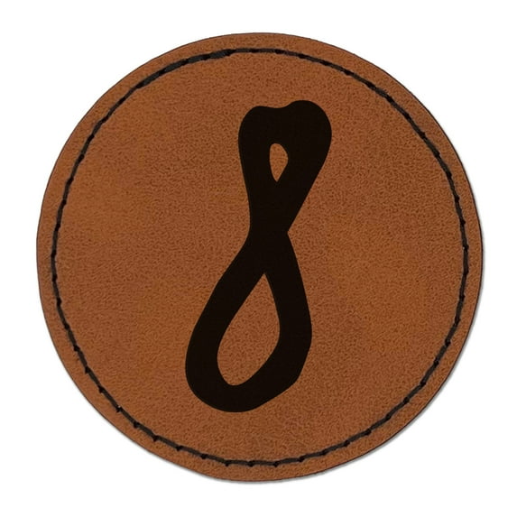Number 8 Eight Felt Marker Font 2.5" Faux Leather Round Engraved Iron-On Patch - Brown