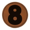 thumbnail image 1 of Number 8 Eight Fun Bold Font 2.5" Faux Leather Round Engraved Iron-On Patch - Brown, 1 of 6