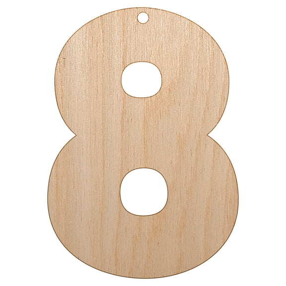 Number 8 Eight Fun Bold Font Wood Holiday Christmas Tree Ornament Unfinished DIY Pre-Drilled Craft