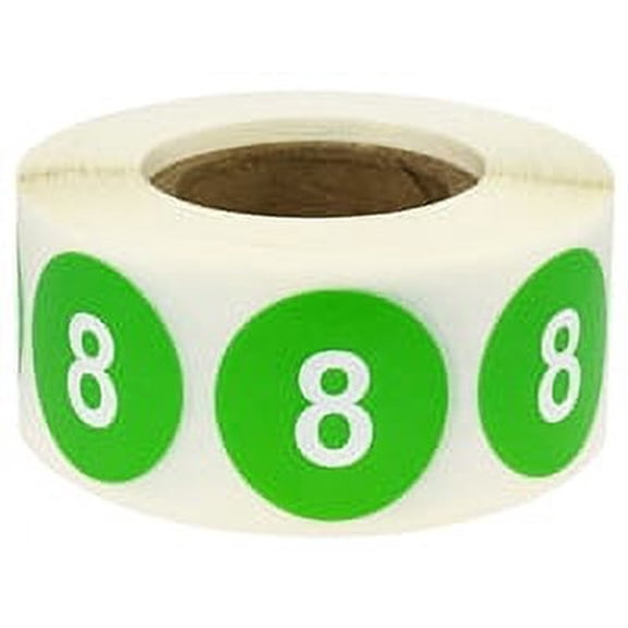 Number 8 Inventory Hot Green & White Label Stickers | 0.75" inch Round - 500 Pack | InStockLabels.com