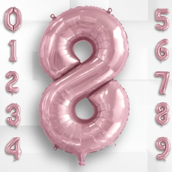 Number 8 Light/Pearl Pastel Pink Mylar Foil Balloon 40 inch - Helium or Air Filled Metallic Macaron Balloons - 8th Birthday Party, Eighth Anniversary
