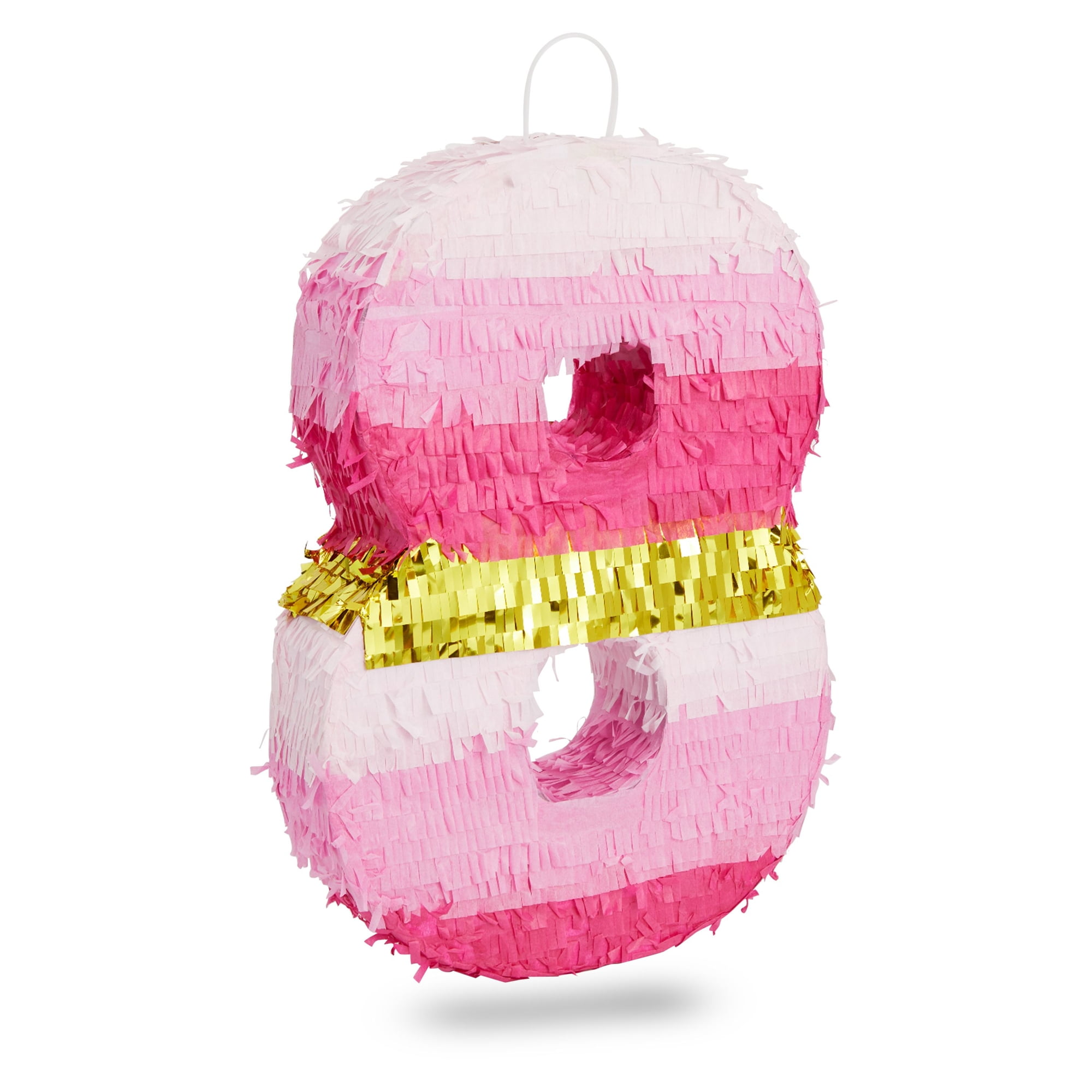 Number 8 Pinata, Pink and Gold for Girls 8th Birthday Party Decorations, Small, 16.5x11x3 in