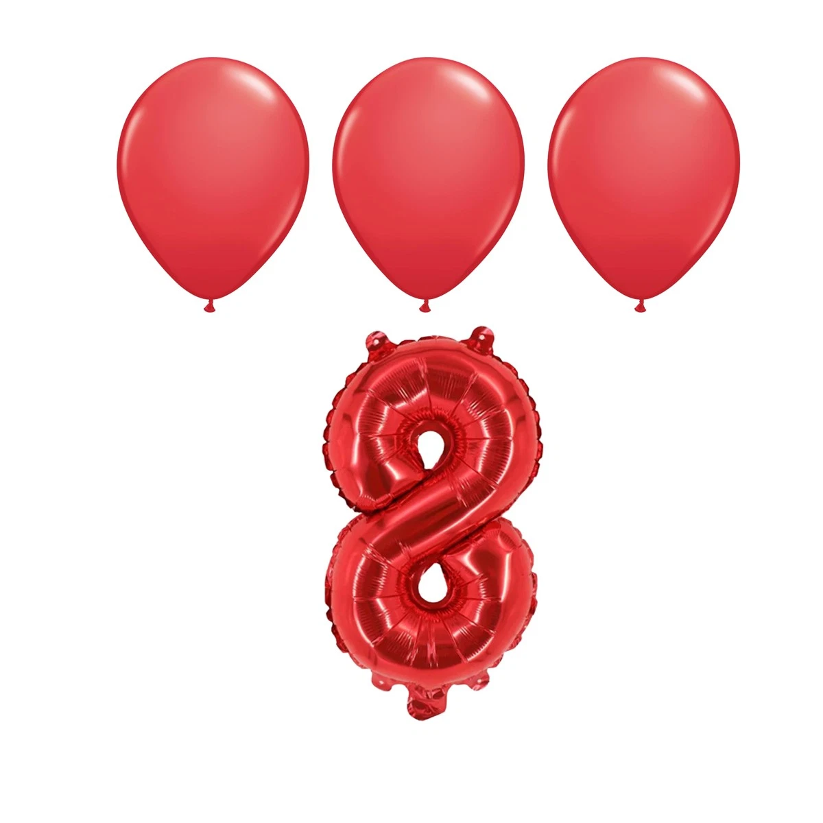 Number 8 Red Balloon 32 Inch Foil Mylar Birthday 3 Matching Red Latex ...