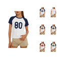 thumbnail image 1 of Number 80 Graphic Tees for Women Summer Casual Color Block Short Sleeve Crewneck Short Length Tshirts, 1 of 4