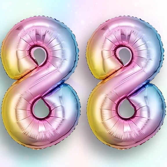 Number 88 Balloon Pastel Rainbow Gradient 40 inch - Helium/Air Fill Multicolor Mylar Foil Balloons for Men, Women 88th Birthday Party Corporate Event
