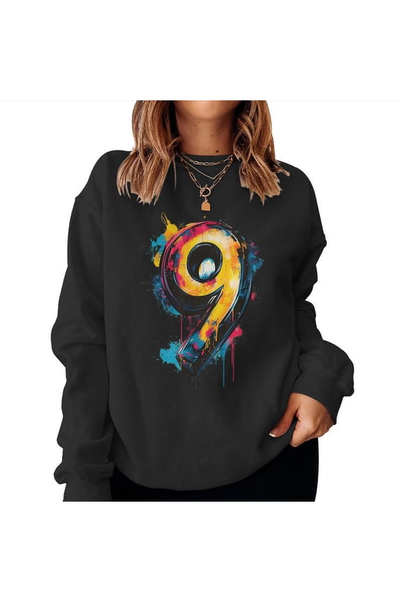 Number 9 9th Birthday Nine Year Old Boys Girls Graffiti Graphic Pullover Art Sweatshirt, for men & women, up to size 5XL