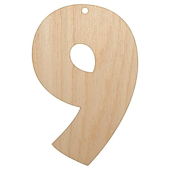 Number 9 Nine Fun Bold Font Wood Holiday Christmas Tree Ornament Unfinished DIY Pre-Drilled Craft