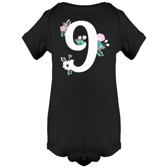 Number 9 With Flowers Bodysuit Infant -Image by Shutterstock,  12 Months