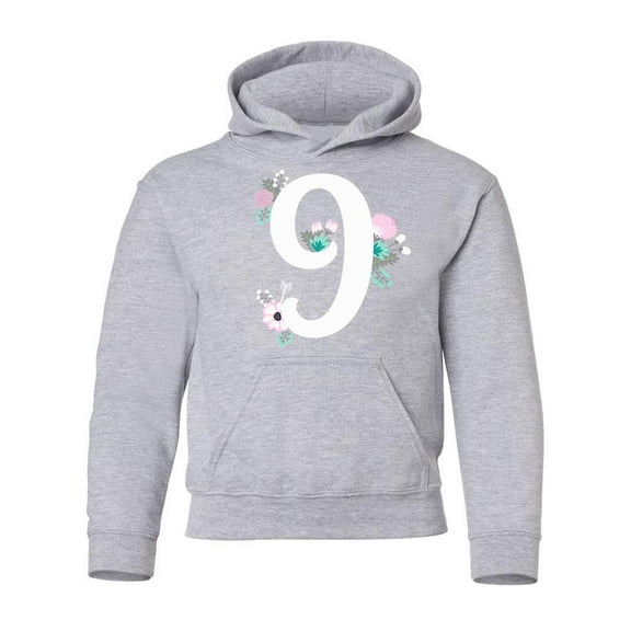 Number 9 With Flowers Hoodie Juniors -Image by Shutterstock,  Medium