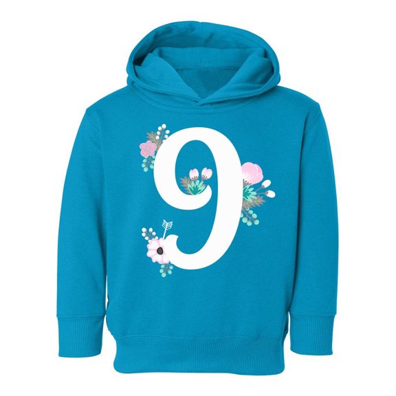 Number 9 With Flowers | Hoodie Toddler | Size Turquoise (Hoodie),5T (Toddler),Toddler