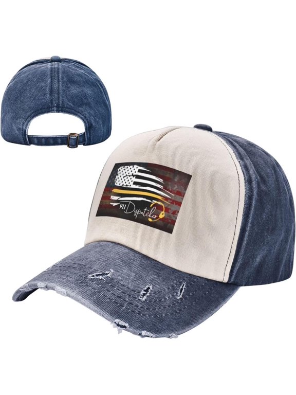 Number 911 Dispatcher Thin Gold Yellow Line Dispatch American Flag Baseball Cap Adult Adjustable Casual Duck Tongue Hat Golf Caps Trucker Hats