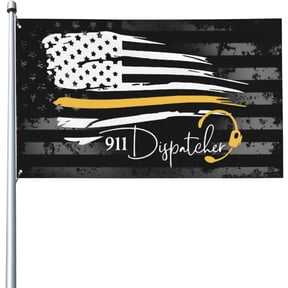 Number 911 Dispatcher Thin Gold Yellow Line Dispatch American Flag Flag 3X5 Ft - UV Fade Resistant - Garden Yard Flag Outdoor Flag with Grommets