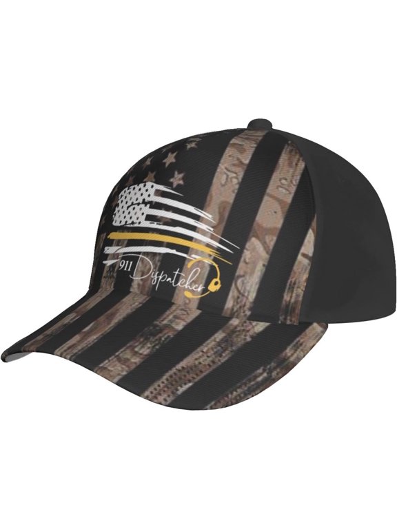 Number 911 Dispatcher Thin Gold Yellow Line Dispatch American Flag Show Off Your Athletic Spirit Infinite Charm with This Baseball Cap