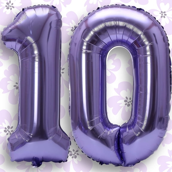 Number Balloon 10 Purple 16" - Metallic Mylar Foil Balloons Number 10 for 10th Happy Birthday Party, Anniversary, Graduation - Air Inflatable Only