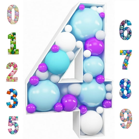 Number Balloon,Marquee Numbers 4 Pre-Cut Kit Cardboard Light Up Mosaic Numbers for Balloons Foam Board for 4th Birthday Giant Backdrop Boy Girl Party Anniversary Decorations