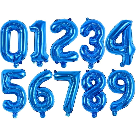 Number Balloons 16 Inch Blue 0-9 Number Mylar Foil Balloons 10 Pcs Blue Custom Digital Balloons for Birthday Engagement Graduations Anniversary Baby Shower Decor Party Supplies