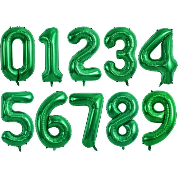 Number Balloons 16 Inch Green 0-9 Number Mylar Foil Balloons 10 Pcs Green Custom Digital Balloons for Birthday Party Engagement Graduations Anniversary Baby Shower Decorations Party Supplies