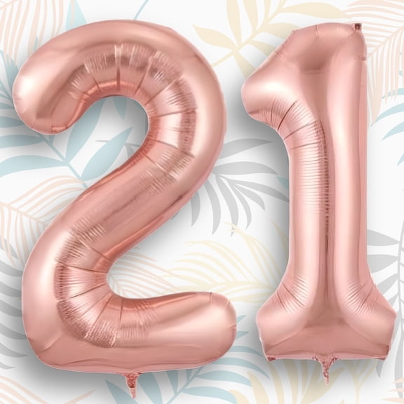Number Balloons 21 Rose Gold 40 inch - Mylar Foil Helium or Air Fill Metallic Blush Gold Balloon - 21st Birthday Party Anniversary & Graduation Decor