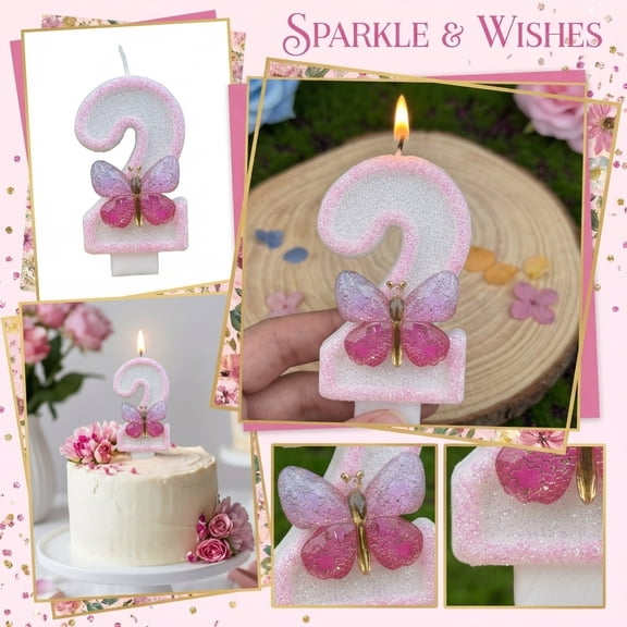 Number Birthday Candle, Glitter Butterfly Cartoon, 1 Piece,Suitable for Kids Birthday Party Cake Decoration