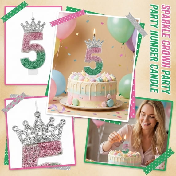 Number Birthday Candle, Glitter Cartoon Crown, 1 Piece, for Birthday Party Cake Decoration