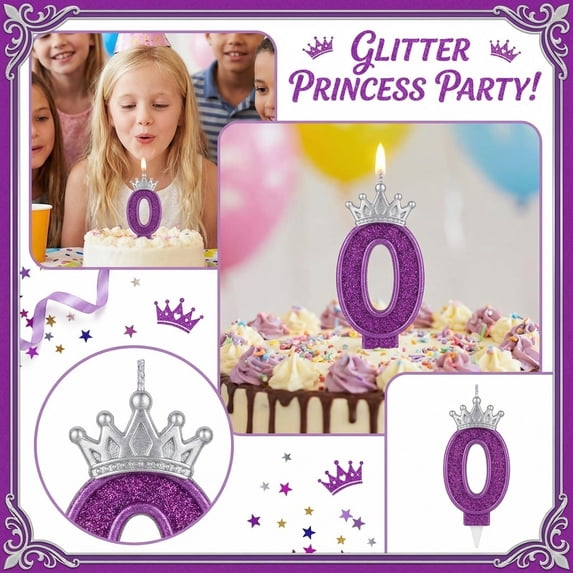 Number Birthday Candle, Glitter Purple Crown Decor, 1 Piece,Suitable for Princess Kids Birthday Party Cake Decoration