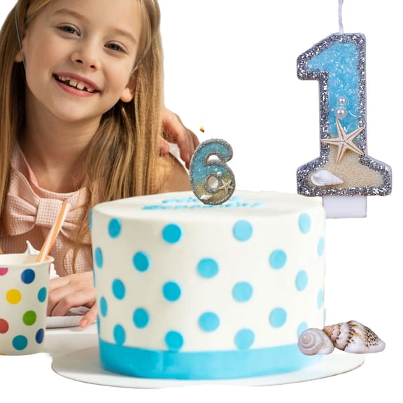 Number Birthday Candles, Beach Theme Number 0–9 Cake Topper with Blue Starfish Decorations for Birthday Cakes & Parties