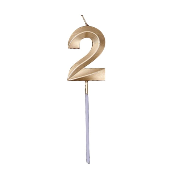 Number Birthday Candles,Champagne Gold Cake Topper,Metallic Anniversary Decoration,0-9 Digits Glitter Candle for Party Celebration Event,1-Count(2)