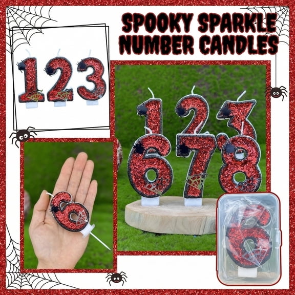 Number Birthday Candles, Halloween Birthday Decorations, Black Halloween Decor, Ghost Birthday Decorations, Glitter Cartoon Web Number 9 Candle for Spooky Theme