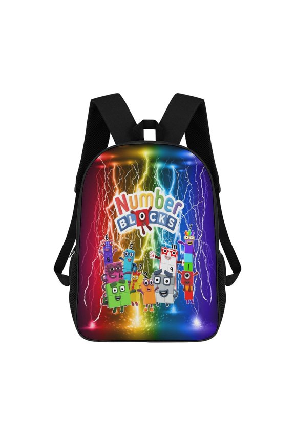 Number Block Backpack Cartoon Casual Shoulder Daypack Large Capacity Laptop Bags 17in