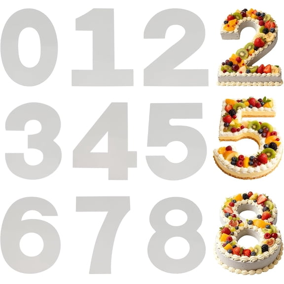 Number Cake Mold Baking Forms Moulds, 9 count 0-8 Cake Number Stencils, 12 Inch Numbers Cake Pans, Flat Plastic Mold Numerical Templates for DIY Cakes Cookies Pastry Party Supplies