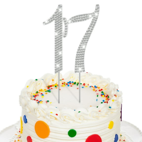 FRCOLOR Silver Rhinestone Cake Topper for Decoration Made of Strong Alloy Perfect for Birthday Parties 17th Size Fits Most Cakes
