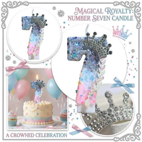 Number Candle, Glitter Crown Gradient, 1 Piece, Birthday Party Celebration