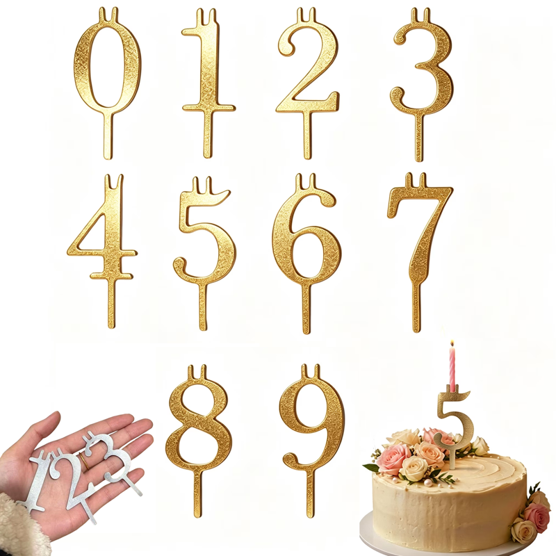 Number Candle Holder Set, 0-9 Numbered Birthdays Cake Candle Holder Set, Adjustable Candles Stand for Family Bakers Party