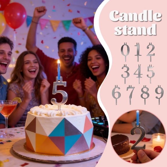 Number Candle Holder Set,Creative Number Candles For Birthday Cakes,Birthday Digital Cake Candle Holder,Number 0 1 2 3 4 5 6 7 8 9 Topper Decorations For Party,Events Celebrations