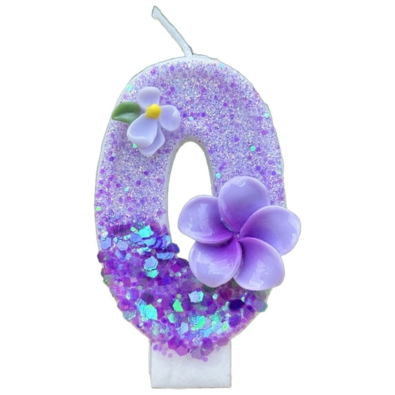 Number Candle, Loetky Purple Flower Glitter Birthday Number Candle, Charming Paraffin Number Candle for Birthday & Anniversary Cakes
