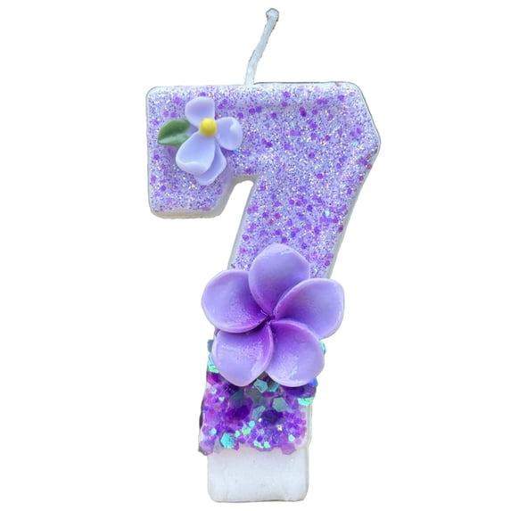 Number Candle, Loetky Purple Flower Glitter Birthday Number Candle, Charming Paraffin Number Candle for Birthday & Anniversary Cakes