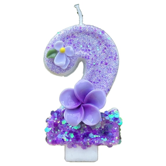 Number Candle, Loetky Purple Flower Glitter Birthday Number Candle, Charming Paraffin Number Candle For Birthday & Anniversary Cakes