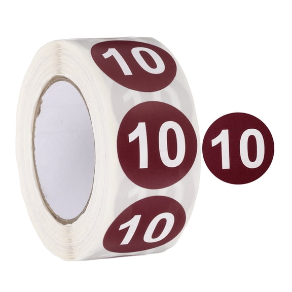 Number Circle Stickers Round Color Coded Self-Adhesive Labels Dark Red