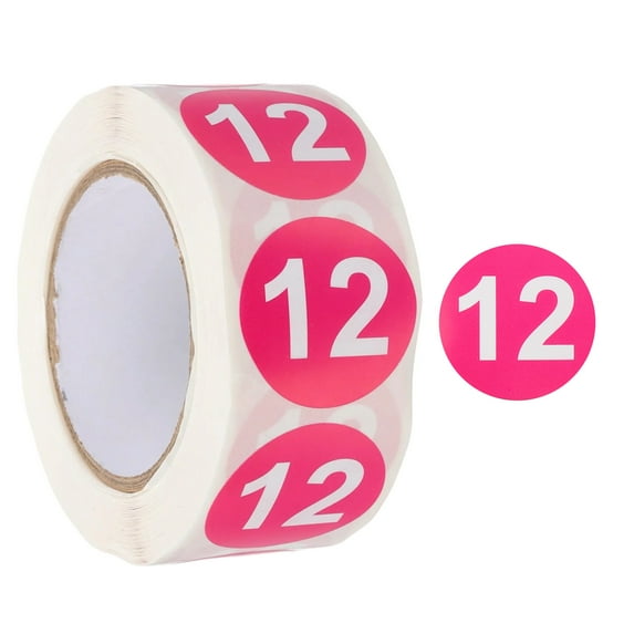 Number Circle Stickers Round Color Coded Self-Adhesive Labels Rose Red