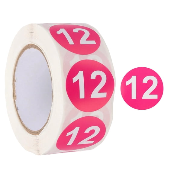 Number Circle Stickers Round Color Coded Self-Adhesive Labels Rose Red