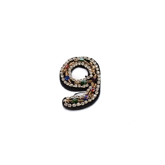 Number Colorful Rhinestone Patches Sew on Appliques Costume Accessories for Clothes Bag Pants Shoes Cellphone Case Num.9 51x33x6mm