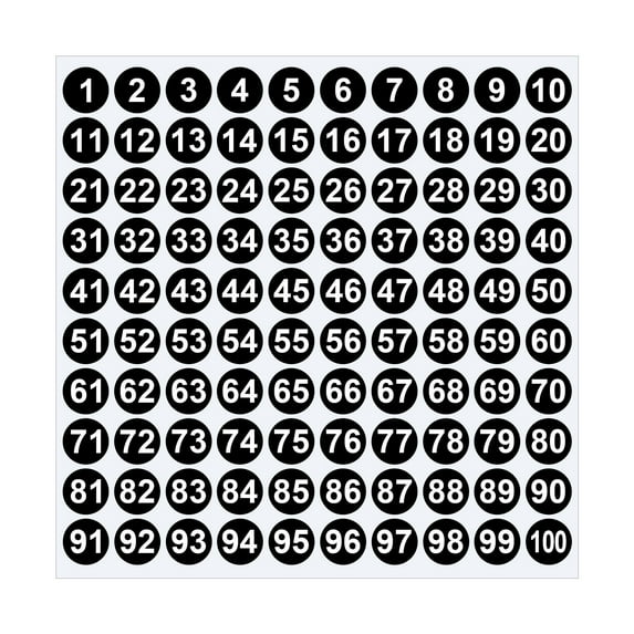 Number Combination Stickers 1 to 100, 1-Inch Round Labels for Note Taking and Planner Decoration - Black