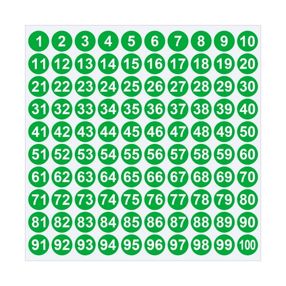 Number Combination Stickers 1 to 100, 1-Inch Round Labels for Note Taking and Planner Decoration - Green