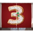thumbnail image 1 of Number Curtains 2 Panels Set, Christmas Theme Gingerbread Cookie in the Shape of Three with Mistletoe, Window Drapes for Living Room Bedroom, 108W X 96L Inches, Red Apricot and Green, by Ambesonne, 1 of 3