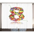 thumbnail image 1 of Number Curtains 2 Panels Set, Fruitful Eight with Avocado Lemon Watermelon Grapes Flower Cherry Orange Colorful, Window Drapes for Living Room Bedroom, 108W X 84L Inches, Multicolor, by Ambesonne, 1 of 3