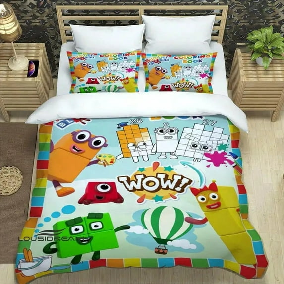 Number Duvet Cover Twin Size Set - Bedding Bedroom Decor, Comforter Cover & 1 Pillowcase 2 Pieces - Cartoon Number Theme Bedding Set with Zipper Cover