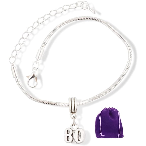 Number Eighty 80 Snake Chain Charm Bracelet