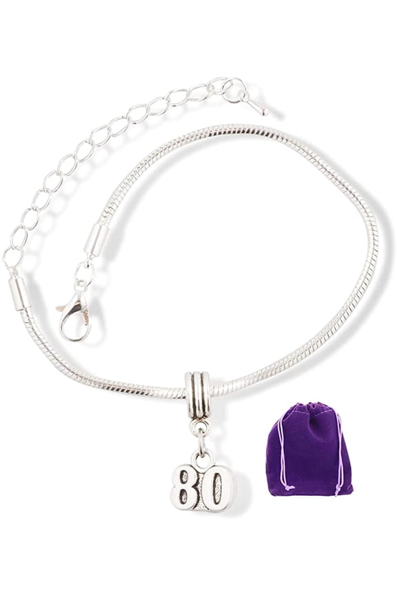 Number Eighty 80 Snake Chain Charm Bracelet