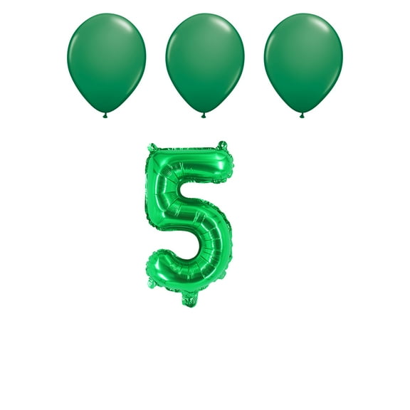 Number Five 5 Green Balloon 32 Inch Foil Mylar Birthday Milestone 3 Green Latex Balloons