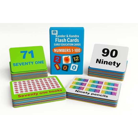 XANDER & XANDRA Numbers Flash Cards for Toddlers Preschoolers Kindergarten 100 Count